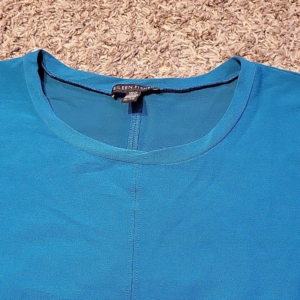 Eileen Fisher Tunic Top Teal XL Longline Career Classic Short Sleeve Transitiona - Picture 3 of 11